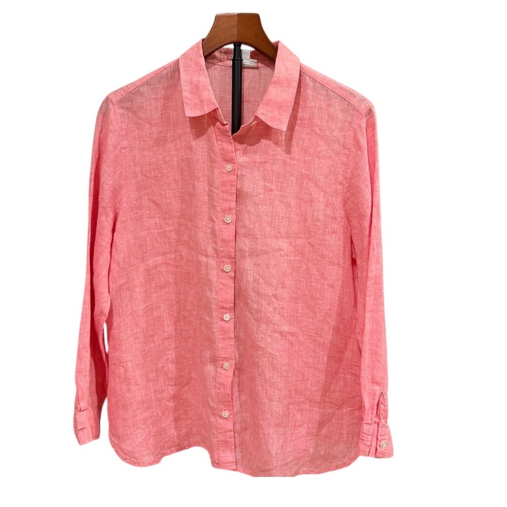 J.Jill Love Linen Coral Pink Button Down Shirt Petite 100% Linen flowing sz MP